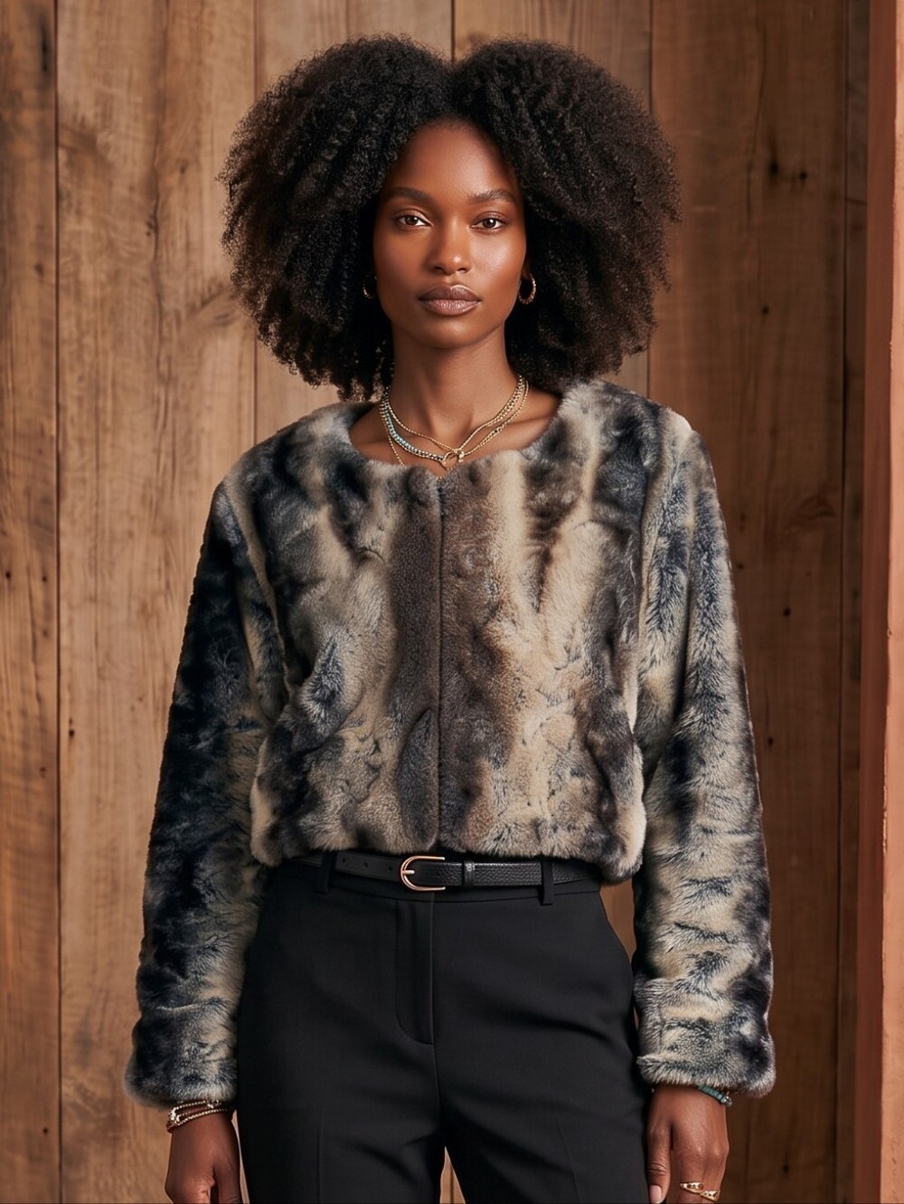 Free People Faux Fur Cropped Capelet Jacket Grey Mix L Like New